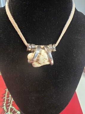 Vintage Artisan Handmade Magnesite And Silver Fork Pendant NWOT